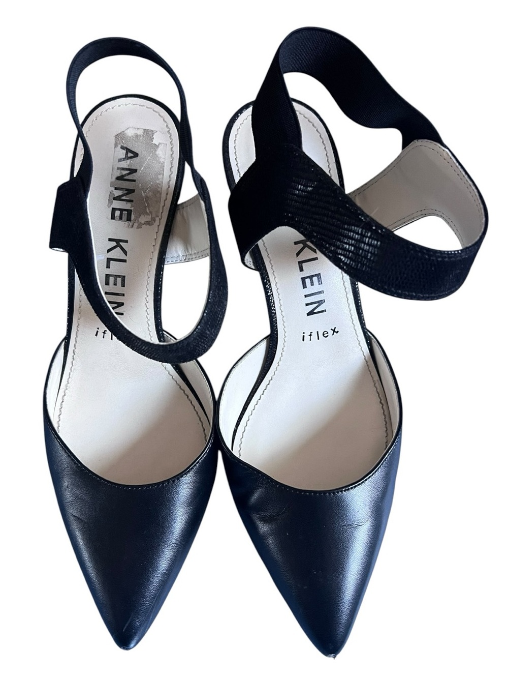 Anne Klein iFlex Akkatia Black Pointed Toe Slingback Heels Size 8 3” Heel
